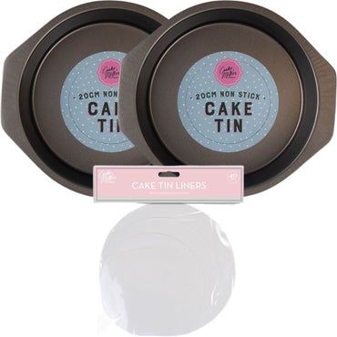 Square Round Cake Tins Baking Set of 2 Non Stick Bake Trays Wedding Tier - ZYBUX